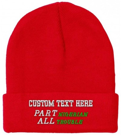 Skullies & Beanies Custom Beanie for Men & Women Part Nigerian All Trouble Embroidery Skull Cap Hat - Red - C918ZWNU7HU $18.84