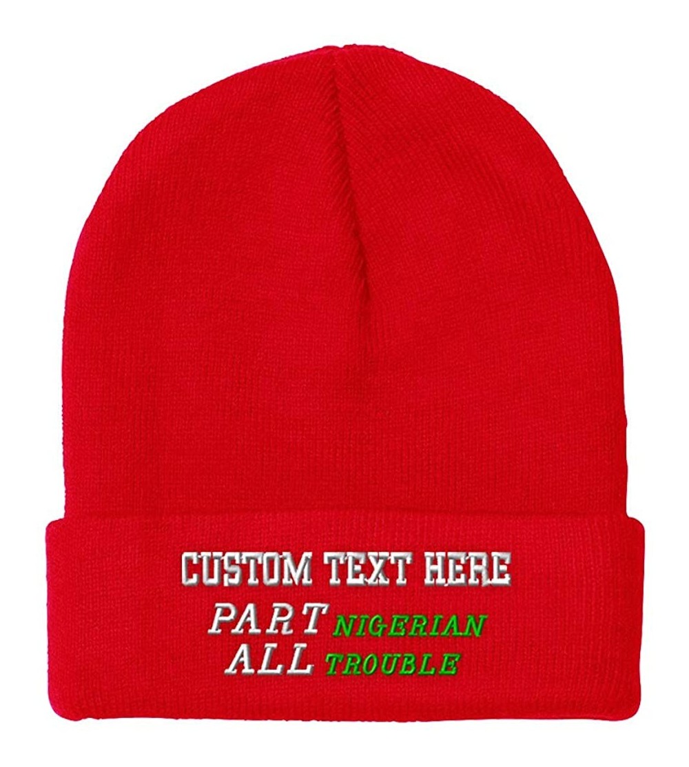 Skullies & Beanies Custom Beanie for Men & Women Part Nigerian All Trouble Embroidery Skull Cap Hat - Red - C918ZWNU7HU $18.84