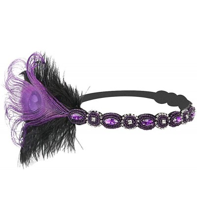 Headbands 1920s Headpiece Feather Flapper Headband Great Gatsby Headdress Vintage Accessory - Purple -4 - CI18KW0U9S5 $11.50