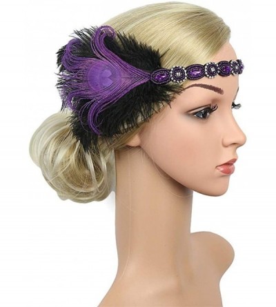 Headbands 1920s Headpiece Feather Flapper Headband Great Gatsby Headdress Vintage Accessory - Purple -4 - CI18KW0U9S5 $11.50
