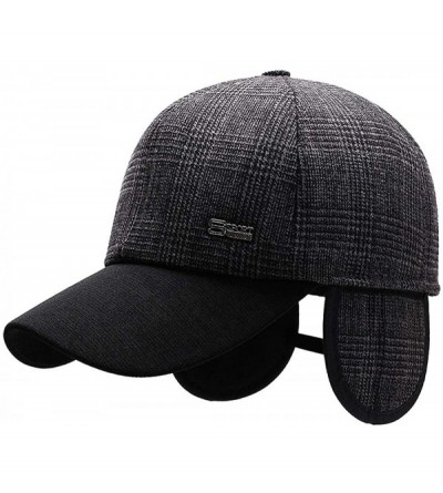 Baseball Caps Men's Warm Woolen Baseball Caps Hat with Fold Earmuffs Warmer - Grey - CQ193LGRNQH $17.10