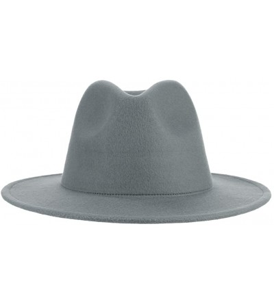 Fedoras Men's Warm Wool Blend Dent Trilby Flat Brim Fedora Hat Panama Wool Gentleman Hat - Gray - C2186RGYC4S $7.38