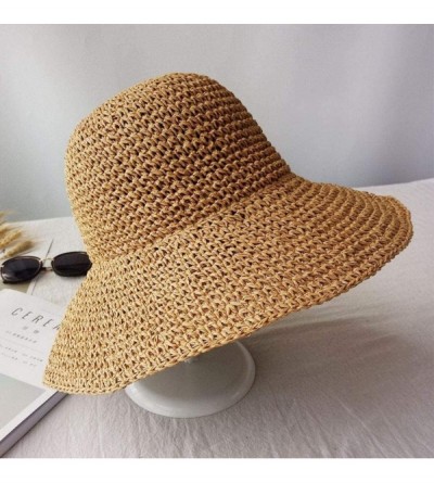 Sun Hats Women Big Brim Sun Hat Foldable Straw Hat Summer Beach Hat Fisherman Hat Sun Hats - Khaki - CW18RIC58QZ $36.66