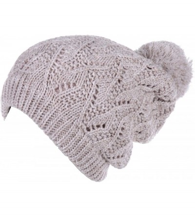 Skullies & Beanies Winter Big Pom Pom Beanie Hat Wool Blend Fleece Lined Color Block 2 Styles - Biege Pom - C818XXH6SQS $13.43