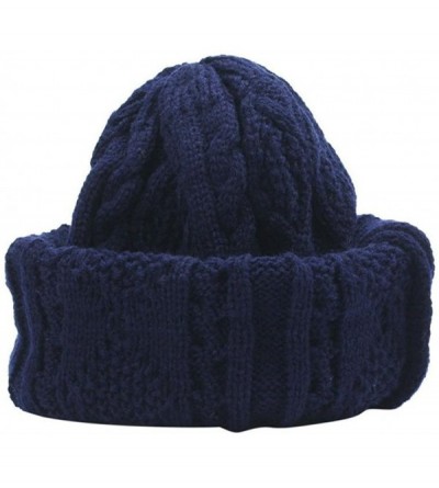Berets Unisex Knit Baggy Beanie Beret Winter Warm Oversized Ski Cap Hat - Navy - CA12N9LV8NO $16.00