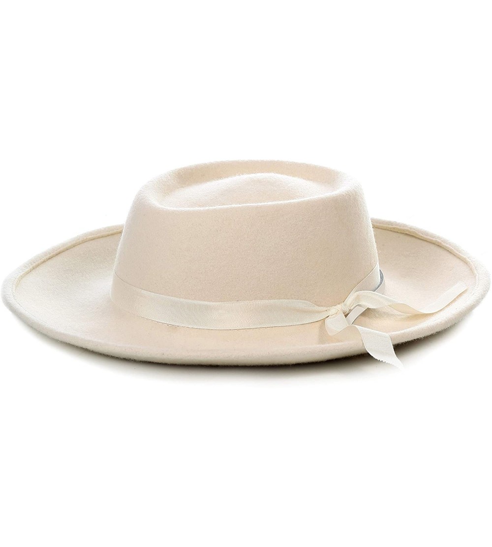 Fedoras Men's Wool Wide Brim Fedora Hat with Grosgrain Ribbon - Off White - CE180UGRKWS $43.28