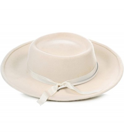 Fedoras Men's Wool Wide Brim Fedora Hat with Grosgrain Ribbon - Off White - CE180UGRKWS $43.28