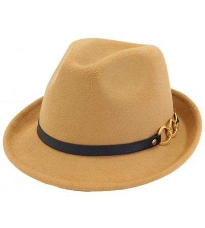 Fedoras Mens/Women FashionTrilby Hat Panama Style Short Brim Fedora - B- Camel - C31938MD068 $22.67