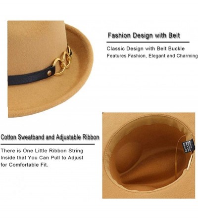 Fedoras Mens/Women FashionTrilby Hat Panama Style Short Brim Fedora - B- Camel - C31938MD068 $13.97