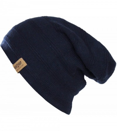 Skullies & Beanies Reversible Winter Knit Slouchy Beanie Hat - Unisex Knitted Slouch Cap - Navy Blue - CL12M8JYDMD $13.25