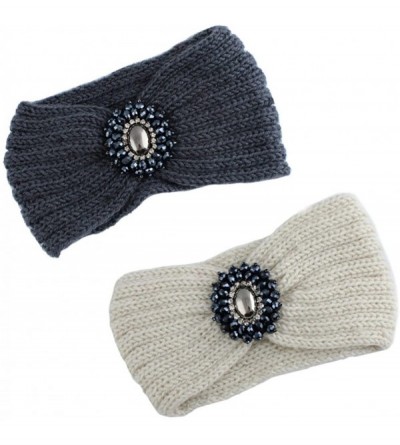 Cold Weather Headbands Retro Bohemian Beads Cable Knitted Winter Turban Ear Warmer Headband - Beige Grey - CT189N3CXO7 $23.59