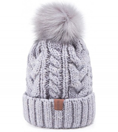 Skullies & Beanies Women Winter Pompom Beanie Hat with Warm Fleece Lined- Thick Slouchy Snow Knit Skull Ski Cap - 1 Grey - CB...