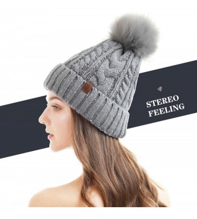 Skullies & Beanies Women Winter Pompom Beanie Hat with Warm Fleece Lined- Thick Slouchy Snow Knit Skull Ski Cap - 1 Grey - CB...