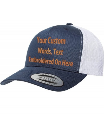 Baseball Caps Custom Trucker Hat Yupoong 6606 Embroidered Your Own Text Curved Bill Snapback - Navy/White - C31875NTXGW $22.17