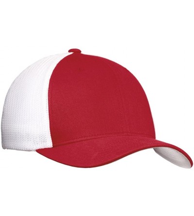Baseball Caps Mesh Back Flex-Fit Trucker Style Caps - True Red/ White - CG126M53AAX $17.54
