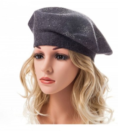 Berets Beret Hats for Women Rhinestones 2 Layers Wool French Hat Lady Winter Black Red - Grey-top Rhinestones - C9187K08RQ5 $...