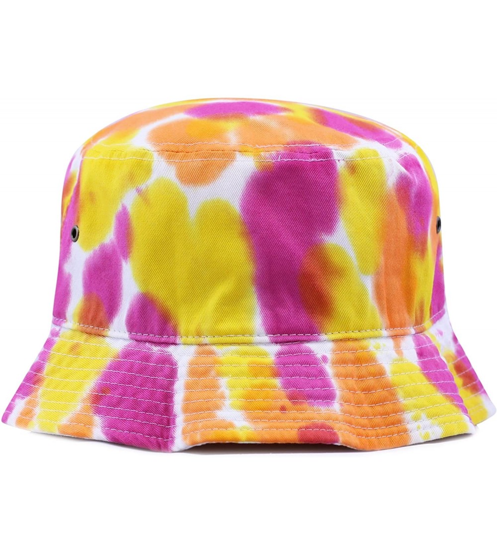 Bucket Hats 100% Cotton Tie Dye Unisex Packable Summer Travel Bucket Hat - Fu/Or - CJ124WP2OY5 $12.22
