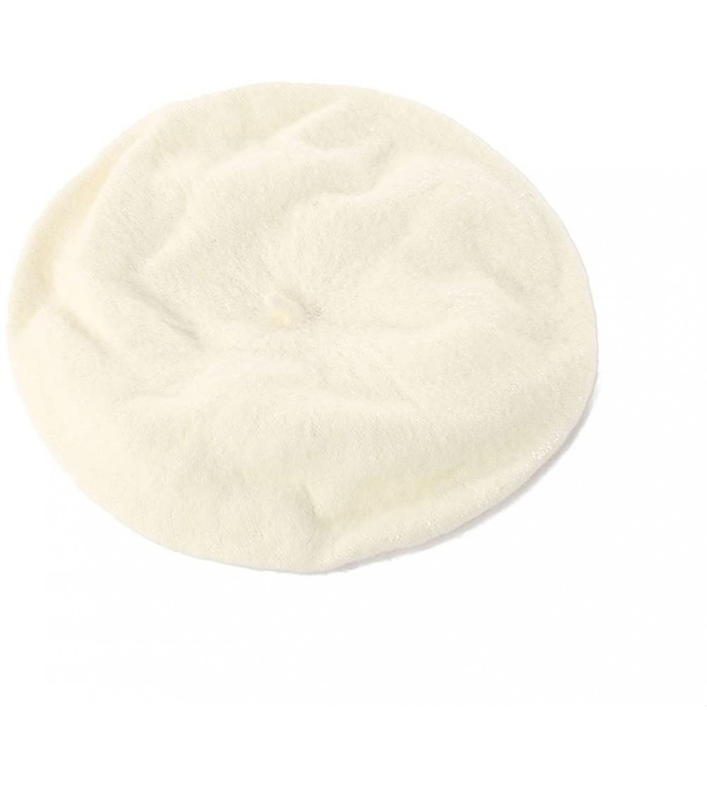 Skullies & Beanies Girl Solid Color Warm Winter Beret French artist Beanie Hat Ski Cap - White - CD188YW4XKH $9.46