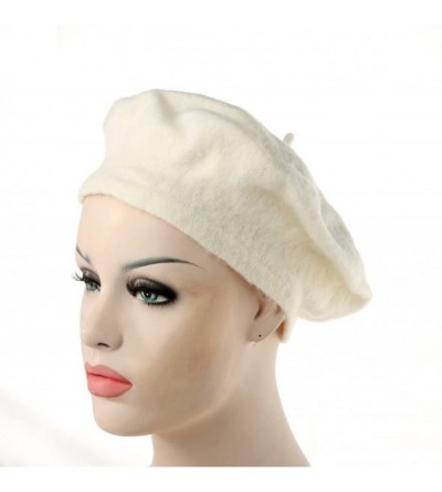 Skullies & Beanies Girl Solid Color Warm Winter Beret French artist Beanie Hat Ski Cap - White - CD188YW4XKH $9.46