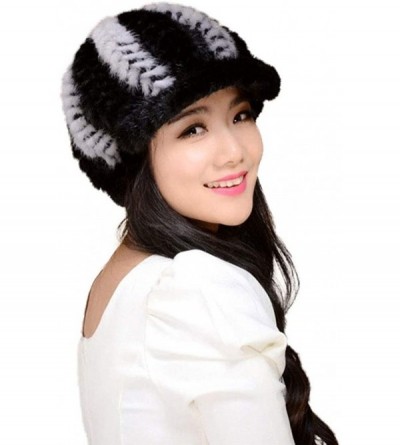 Skullies & Beanies Women's Knitted Mink Fur Hat for Winter Snow Ski Caps with Visor - Black+gray - C518I66URM3 $45.18