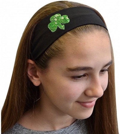 Headbands St Patrick's Day Sequin Shamrock Cotton Stretch Headband - Navy Blue - C311UYRXS0P $10.85