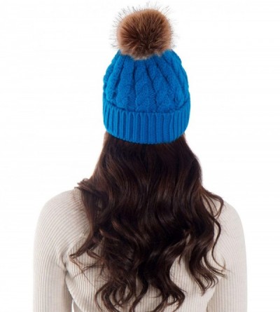 Skullies & Beanies Women's Winter Soft Chunky Cable Knit Pom Pom Beanie Hats Skull Ski Cap - Royal Blue - CB188AS94OC $14.64