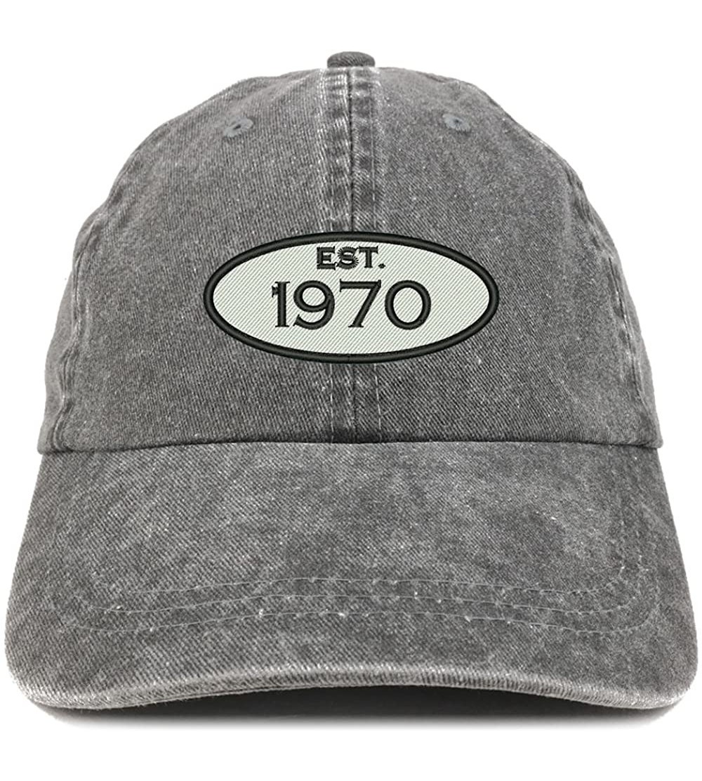 Baseball Caps Established 1970 Embroidered 50th Birthday Gift Pigment Dyed Washed Cotton Cap - Black - CU180MA4899 $13.22