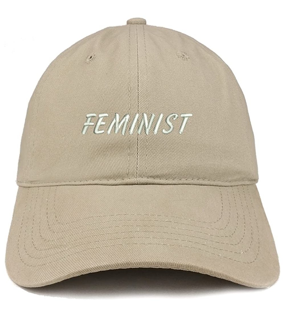 Baseball Caps Feminist Embroidered Brushed Cotton Adjustable Cap - Khaki - CR18CSGKMWM $21.33