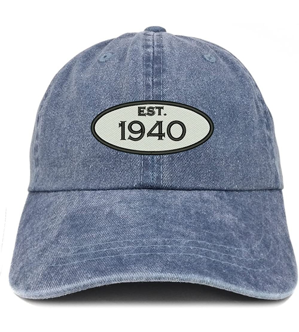 Baseball Caps Established 1940 Embroidered 80th Birthday Gift Pigment Dyed Washed Cotton Cap - Navy - C9180N726YC $18.97