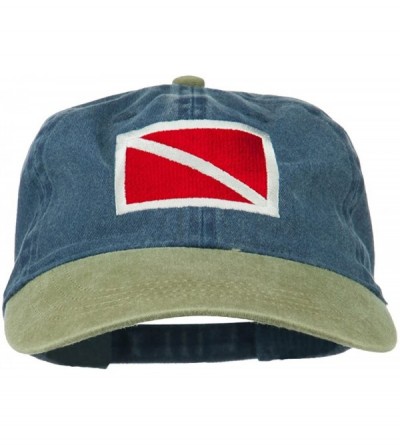 Baseball Caps Scuba Dive Flag Embroidered Washed Pigment Dyed Cap - Khaki Navy - CN11ONZB1DP $23.47