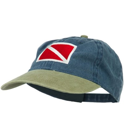 Baseball Caps Scuba Dive Flag Embroidered Washed Pigment Dyed Cap - Khaki Navy - CN11ONZB1DP $23.47