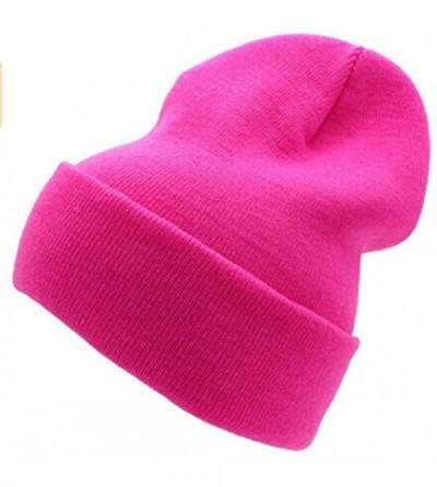 Skullies & Beanies Cuffed Plain Beanie Skull Cap Winter Unisex Knit Hat - Hot Pink - C012O708YAA $14.39