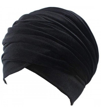 Headbands Luxury Pleated Velvet Turban Hijab Head Wrap Extra Long Tube Indian Headwrap Scarf Tie - Tjm-38-black - CD186G84UIK...