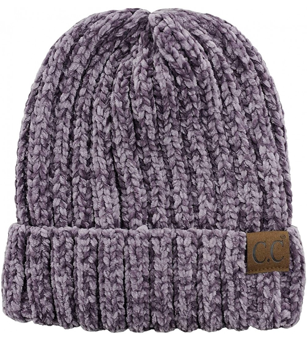 Skullies & Beanies Unisex Chenille Soft Warm Stretchy Thick Cuffed Knit Beanie Cap Hat - Violet - CV18IQHDTO8 $13.76