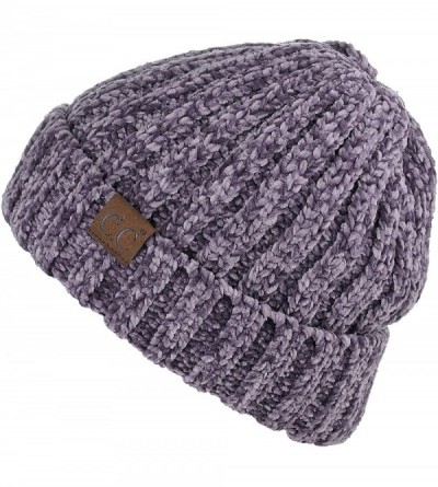 Skullies & Beanies Unisex Chenille Soft Warm Stretchy Thick Cuffed Knit Beanie Cap Hat - Violet - CV18IQHDTO8 $13.76