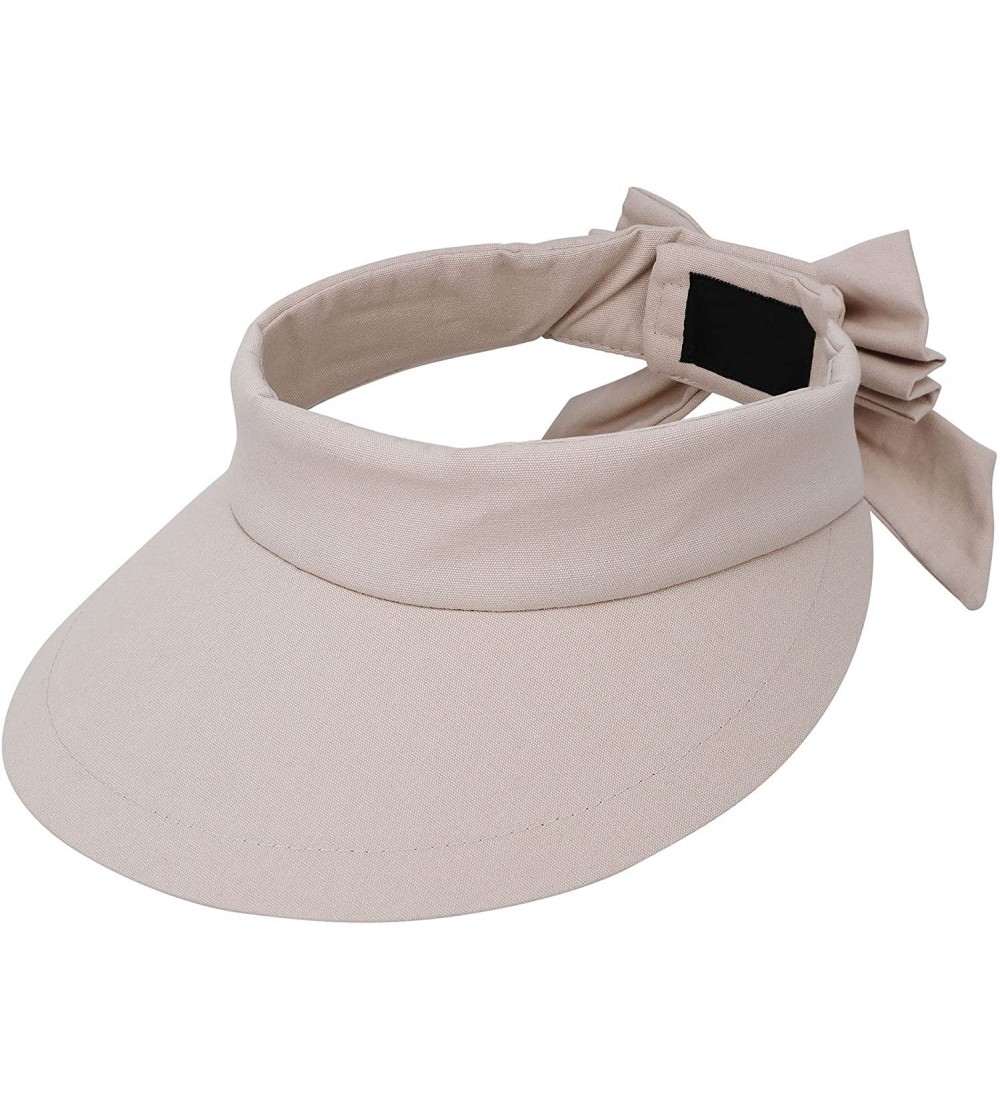 Sun Hats Womens Summer Packable UV Protective Wide Brim UPF 50+ Sun Visor Hat - Beige - CZ18D5QRTDK $10.38