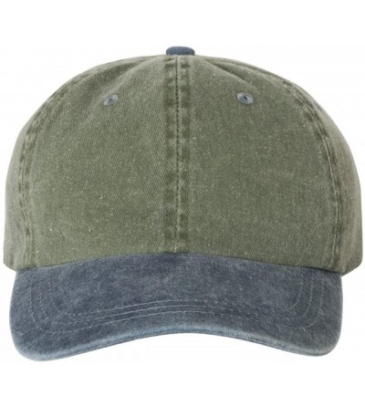Baseball Caps Pigment Dyed Cotton Twill Cap - Olive/Navy - C718898MMCW $10.72
