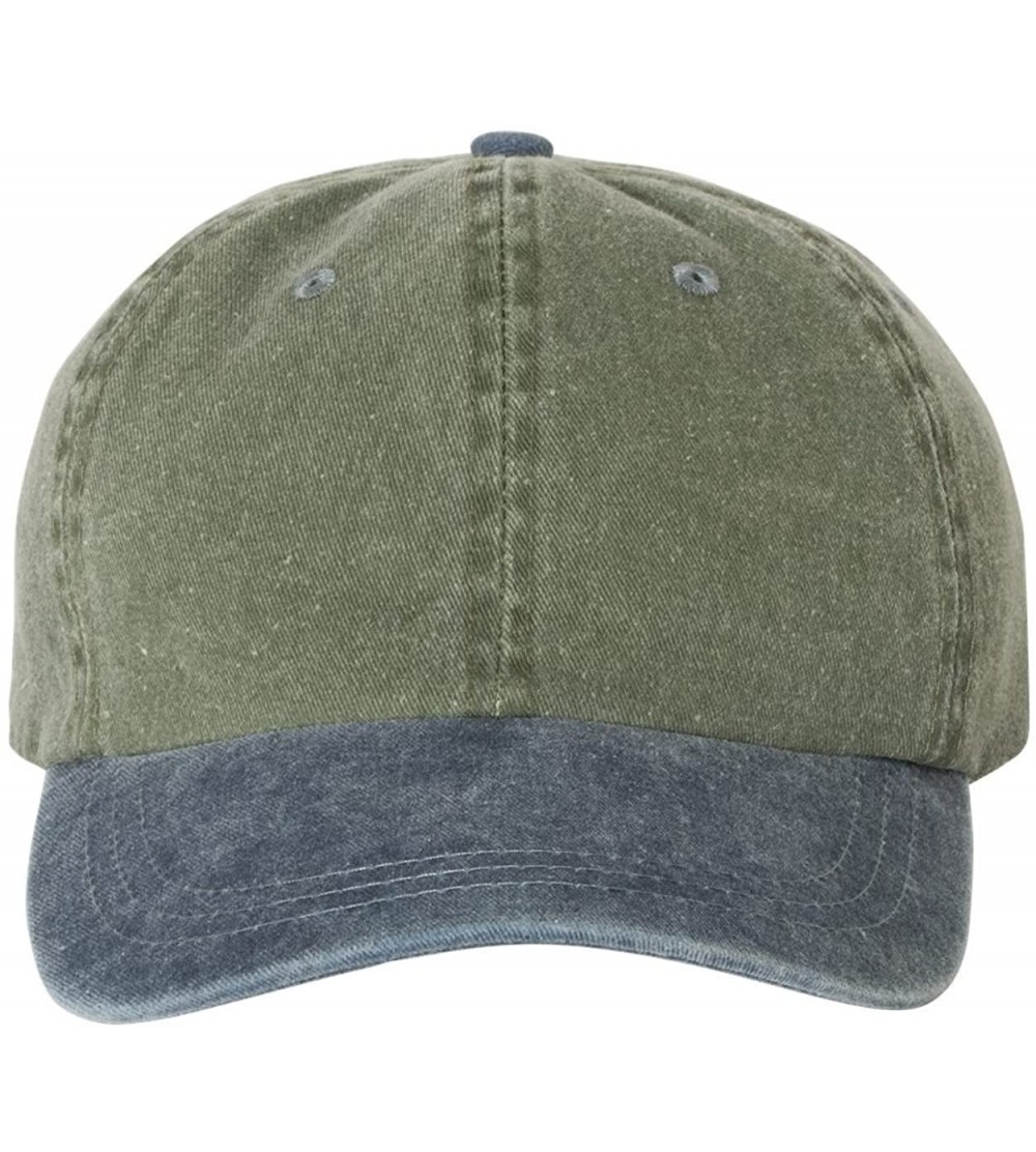 Baseball Caps Pigment Dyed Cotton Twill Cap - Olive/Navy - C718898MMCW $10.72