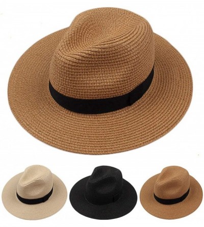 Sun Hats Floppy Hats for Women Wide Brim Fedora Hat As Beach Hat for Summer Panama Straw Roll Up Sun Hats - CE195KHZX85 $39.01