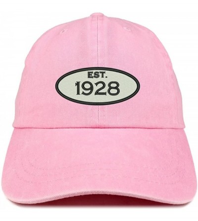 Baseball Caps Established 1928 Embroidered 92nd Birthday Gift Pigment Dyed Washed Cotton Cap - Pink - CS180NC36Z5 $37.88