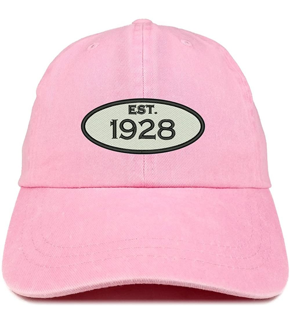 Baseball Caps Established 1928 Embroidered 92nd Birthday Gift Pigment Dyed Washed Cotton Cap - Pink - CS180NC36Z5 $18.50