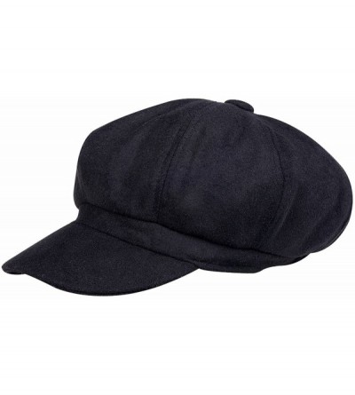 Newsboy Caps Women Girl Newsboy Peaked Beret Hat Warm Cloche Flat Caps - Classic Black - CD12MXDYBB2 $13.13