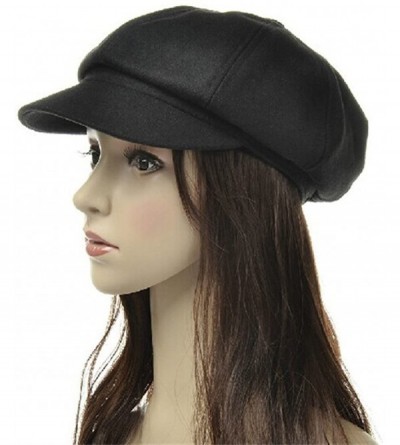 Newsboy Caps Women Girl Newsboy Peaked Beret Hat Warm Cloche Flat Caps - Classic Black - CD12MXDYBB2 $13.13