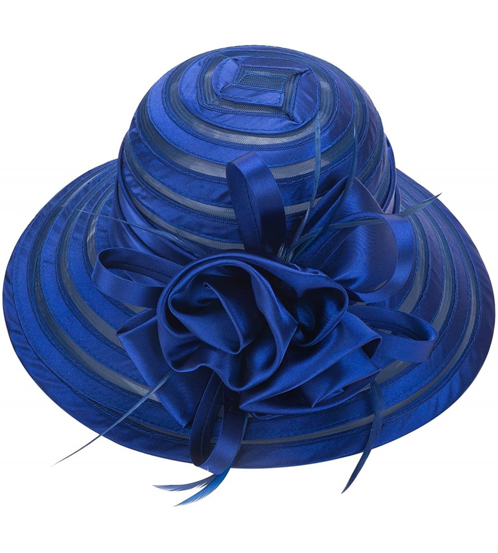 Sun Hats Womens Solid Color Satin Church Wedding Kentucky Derby Sun Hat A214 - Royal Blue - C311W76ZFST $13.05