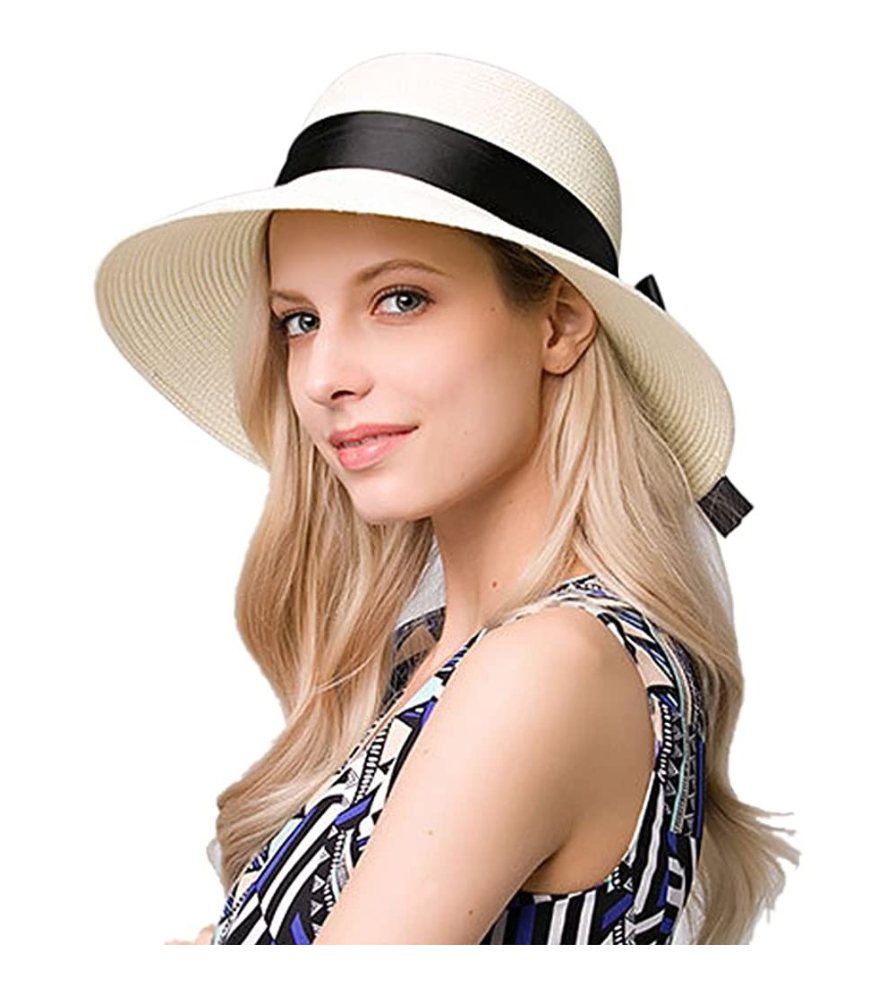 Sun Hats The New Womens Straw Hat Floppy Foldable Roll up Beach Cap Sun Hat - 06white - CK189ZK0KEK $10.48