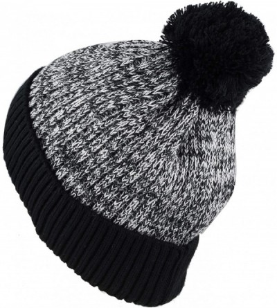 Skullies & Beanies Exclusive Ribbed Knit Warm Fuzzy Thick Fleece Lined Winter Skull Beanie - Black With Pom - C018K0IM529 $14.39