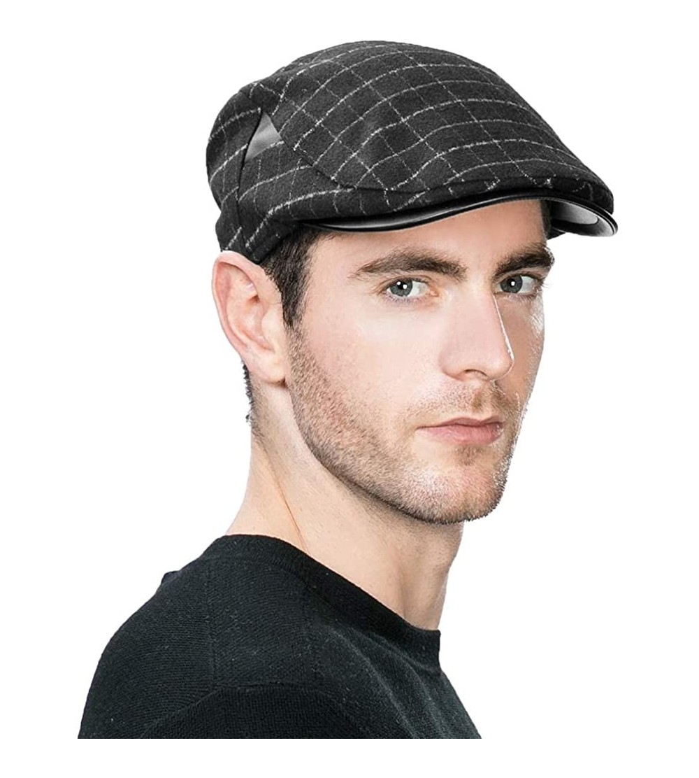 Newsboy Caps Wool Newsboy Cap Earflap Trapper Hat Winter Warm Lined Fashion Unisex 56-60CM - 99085_black - CW18L96HNOI $12.16