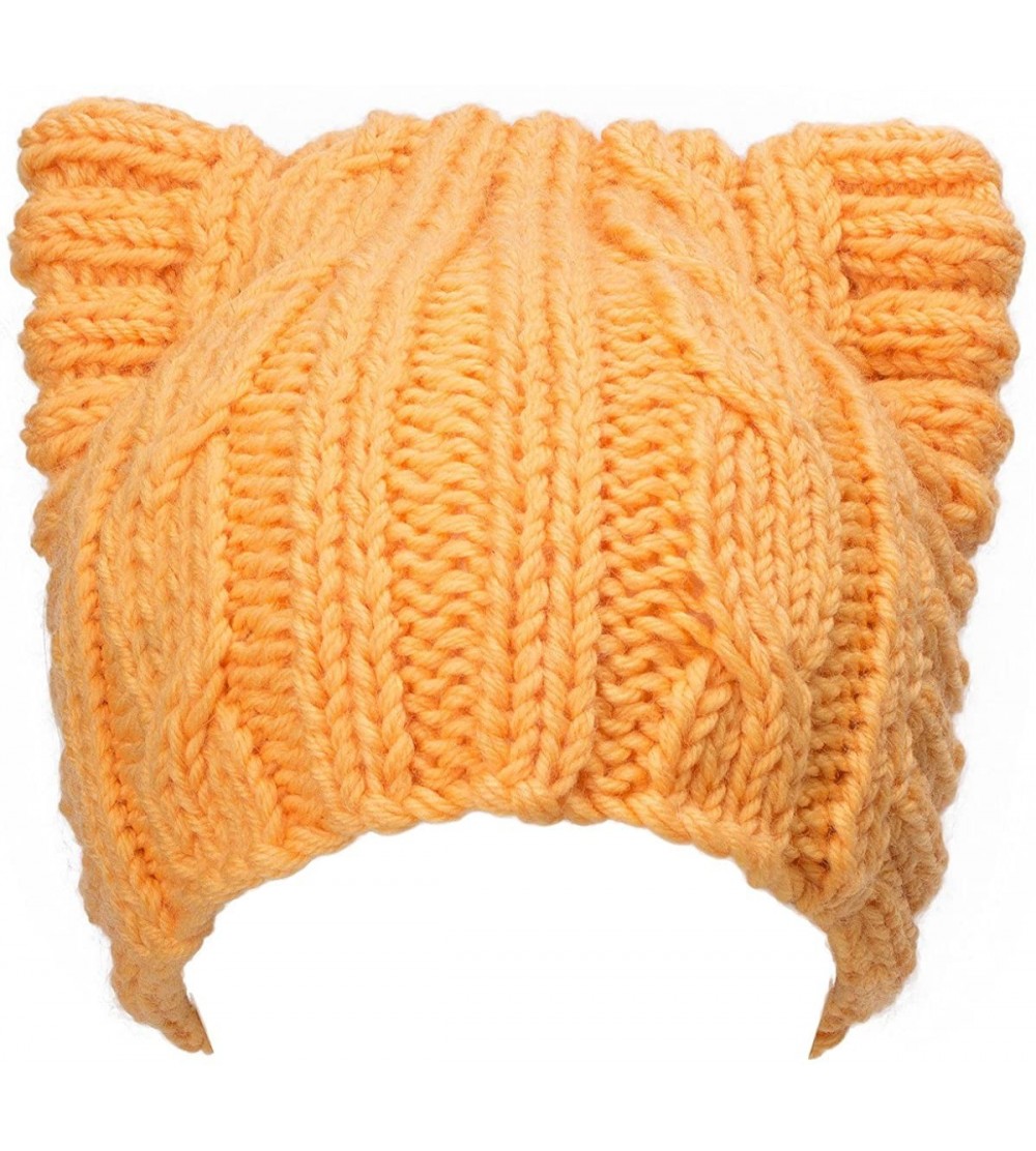 Skullies & Beanies Cute Meow Kitty Woman Wool Handmade Knit Cap Beanie Hat A004 - Yellow - CX11N3G5YBP $33.11