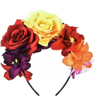 Headbands Day of The Dead Headband Costume Rose Flower Crown Mexican Headpiece BC40 - Mexican Festival Crown Yellow Red - CE1...
