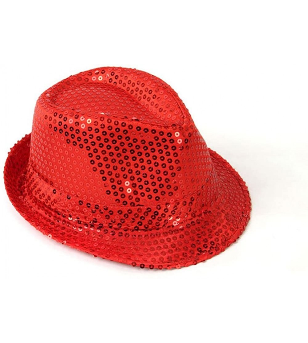 Fedoras Unisex Adults Funny Paillette Sequined Fedora Hat - Red - CI12DOIPCKJ $9.65